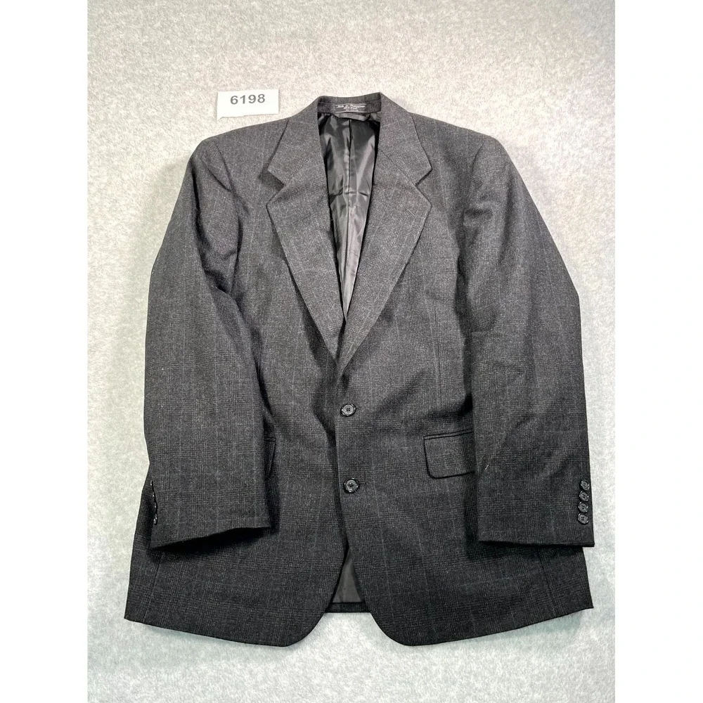 Jeffrey Banks Blazer Jacket Mens 42R Gray Check Wool‎ Single Breasted Formal